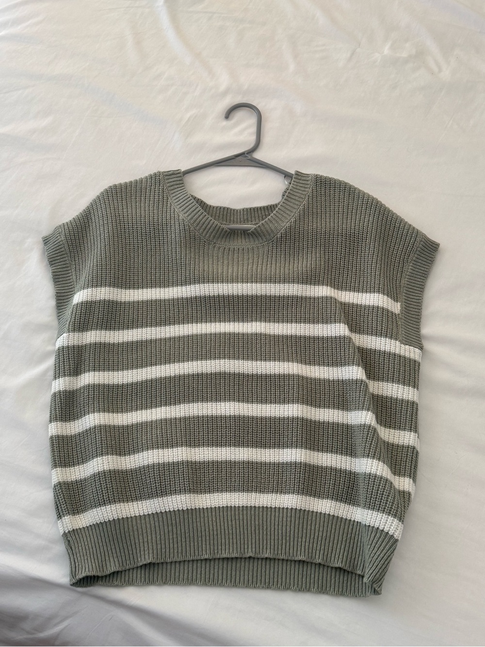 Sage & White Striped Knit Sweater Vest